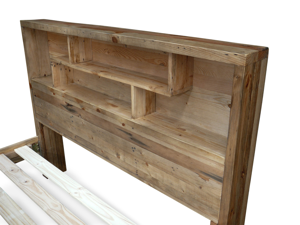 Eden Reclaimed Timber Queen Bed With Bookcase And Storage Drawers