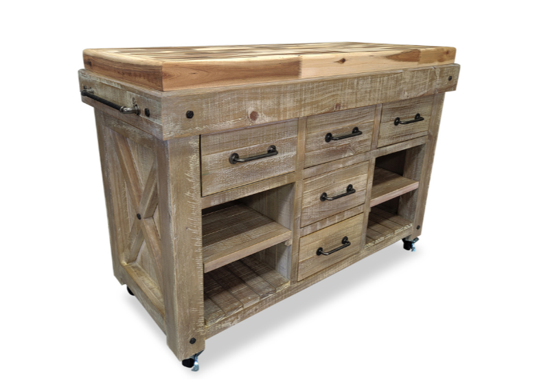 Rawlinna Large Whitewash Kitchen Island Cutting Workbench Hardwood Top