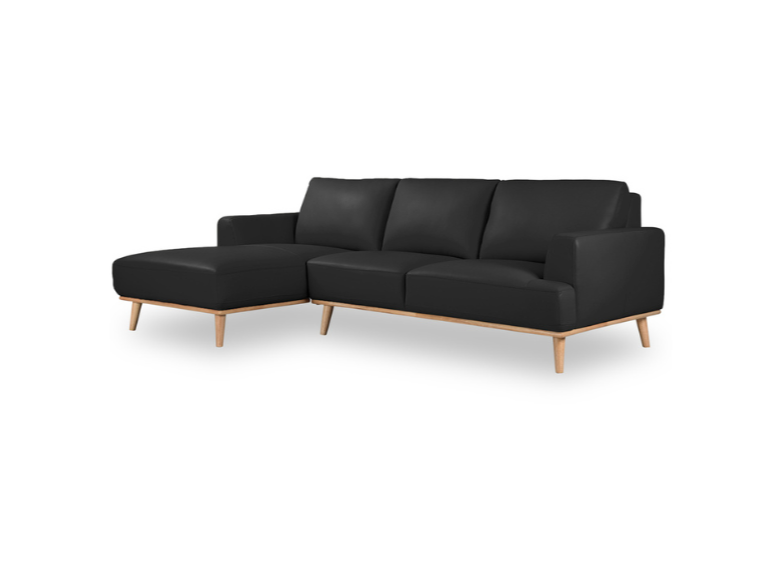 Noah 2.5 Seater Lounge Sofa in Italian Leather + LEFT Chaise BLACK ...