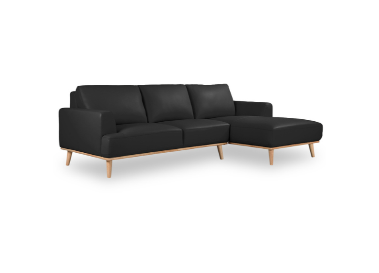 Noah 2.5 Seater Lounge Sofa in Italian Leather + RIGHT Chaise BLACK ...