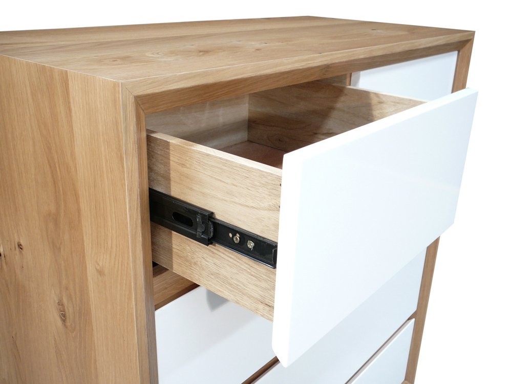 Felix Scandinavian White Gloss W Oak Tallboy Chest Of Drawers