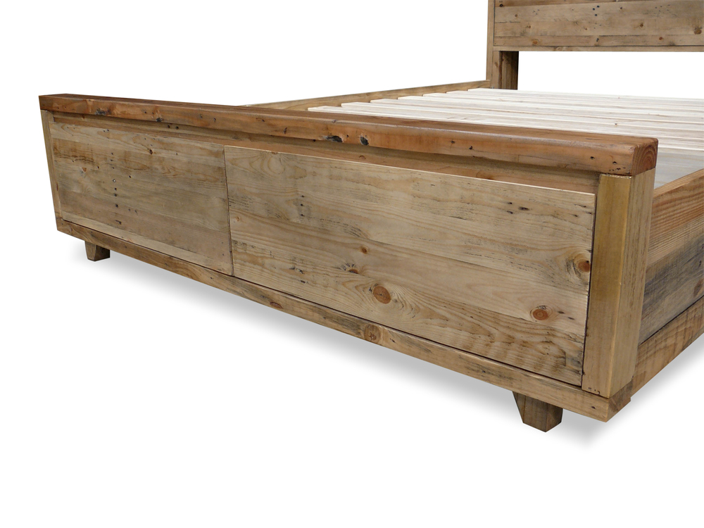 Eden Reclaimed Timber Queen Bed With Bookcase And Storage Drawers