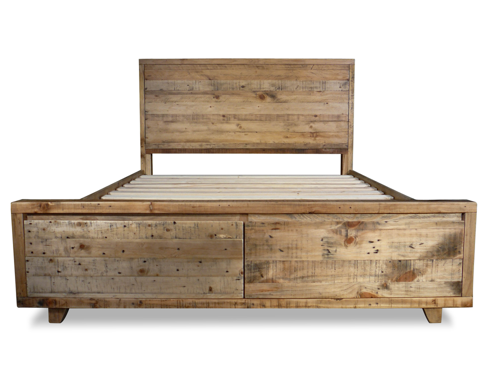 Eden Reclaimed Timber King Bed With, Timber King Bed Frame With Drawers