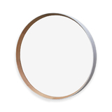 Small Round Wall Mirror #2 - Natural American Oak Frame w White Accent