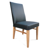 The Contour Mid Back Full Grain Leather Dining Chair BLACK Wheat Leg
