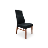 The Contour High Back Full Grain Leather Dining Chair BLACK w Blackwood Leg
