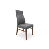The Contour High Back Full Grain Leather Dining Chair GREY w Blackwood Leg