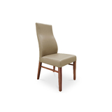 The Contour High Back Full Grain Leather Dining Chair Light MOCHA w Blackwood Leg
