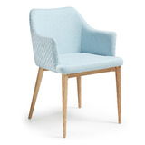Hex Quilted Fabric Occasional Dining Chair LIGHT BLUE w Natural Legs