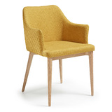Hex Quilted Fabric Occasional Dining Chair MUSTARD w Natural Legs