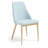 Hex Quilted Fabric Dining Chair LIGHT BLUE w Natural Leg