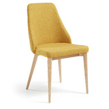 Hex Quilted Fabric Dining Chair MUSTARD w Natural Leg