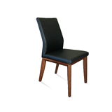 Maya Leather Dining Chair BLACK w Blackwood Leg