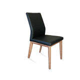 Maya Leather Dining Chair BLACK w Natural Leg