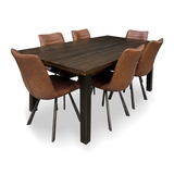 Zeus Scandustrial Recycled Timber 1800 Dining Package with 6 x Phoenix Rust Brown Chairs