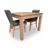 Elwood Tasmanian Oak 1000 Square Dining Set with 2 x Nico Leather Dining Chairs w Tasmanian Oak Leg
