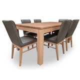 Elwood Tasmanian Oak 1800 Dining Set with 6 x Nico Leather Dining Chairs w Tasmanian Oak Leg