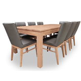 Elwood Tasmanian Oak 2100 Dining Set with 8 x Nico Leather Dining Chairs w Tasmanian Oak Leg