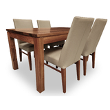 Elwood Tasmanian Blackwood 1500 Dining Set with 4 x Mid Back Contour Leather Chairs w Blackwood Leg