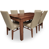 Elwood Tasmanian Blackwood 1800 Dining Set with 6 x Mid Back Contour Leather Chairs w Blackwood Leg