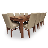 Elwood Tasmanian Blackwood 2500 Dining Set with 10 x Mid Back Contour Leather Chairs w Blackwood Leg