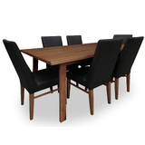 Marri Eucalypt Timber 1900 Dining Set with 6 Mid Back Contour Chairs w Blackwood Leg