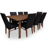 Marri Eucalypt Timber 2200 Dining Set with 8 Mid Back Contour Chairs w Blackwood Leg