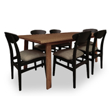 Marri Eucalypt Timber 1900 Dining Set with 6 Leo Black Frame Timber Chairs - Pumice Upholstery