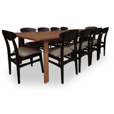 Marri Eucalypt Timber 2700 Dining Set with 10 Leo Black Frame Timber Chairs - Pumice Upholstery