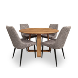 Airley Wormy Chestnut 1200 Round Dining Set with 4 Airley Fabric Chairs