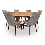 Airley Wormy Chestnut 1600 Round Dining Set with 6 x Airley Fabric Chairs
