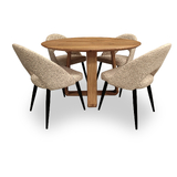 Airley Wormy Chestnut 1200 Round Dining Set with 4 Mimi Fabric Chairs
