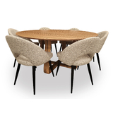 Airley Wormy Chestnut 1600 Round Dining Set with 6 x Mimi Fabric Chairs