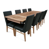 Messmate 1500-2500 Extension Dining Set with 8  Mid Back Contour Chairs Natural Leg