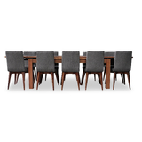 Tasmanian Blackwood 2000-3000 Extension Dining Set With 10 x LIGHT GREY Quinn Fabric Chairs