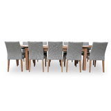 Messmate 2000-3000 Extension Dining Table with 10 x LIGHT GREY Juni Fabric Dining Chairs