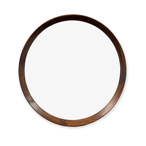 Large Round Wall Mirror - Black Walnut American Oak Frame