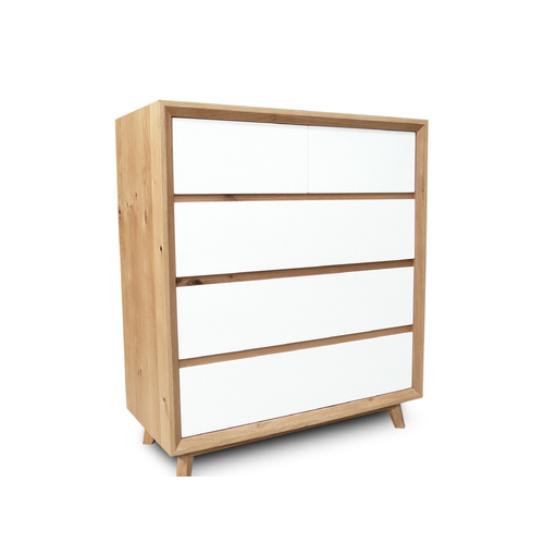 Felix Scandinavian White Gloss W Oak Tallboy Chest Of Drawers