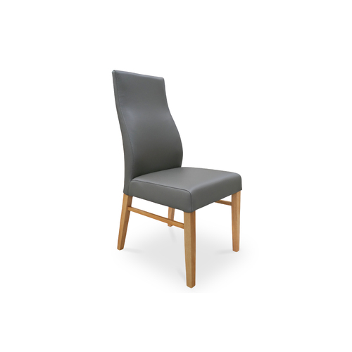 The Contour High Back Full Grain Leather Dining Chair GREY w Wheat Leg