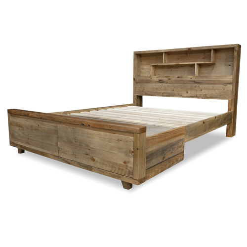 Eden Reclaimed Timber Queen Bed With Bookcase And Storage Drawers - Queen Bed With Lots Of Storage Eden Reclaimed Timber Queen Bed With Bookcase And Storage Drawers - Queen Bed With Lots Of Storage