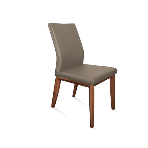 Maya Leather Dining Chair MID GREY w Blackwood Leg