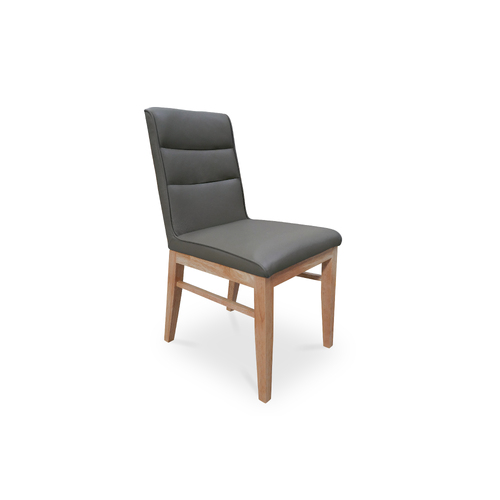 Nico Leather Dining Chair GREY w Tasmanian Oak Leg