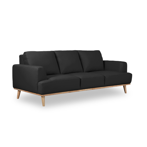 Noah 3 Seater Lounge Sofa in Italian Leather BLACK