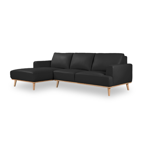 Noah 2.5 Seater Lounge Sofa in Italian Leather + LEFT Chaise BLACK