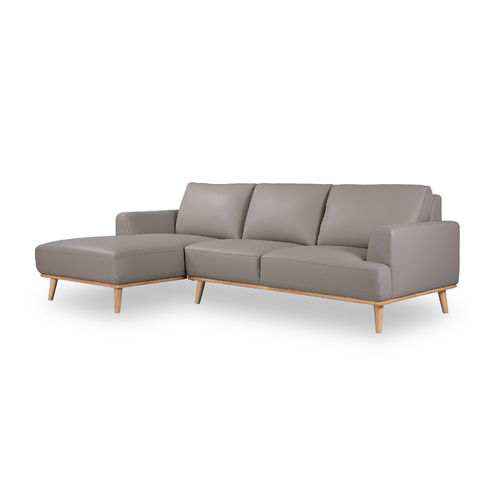Noah 2.5 Seater Lounge Sofa in Italian Leather + LEFT Chaise GREY