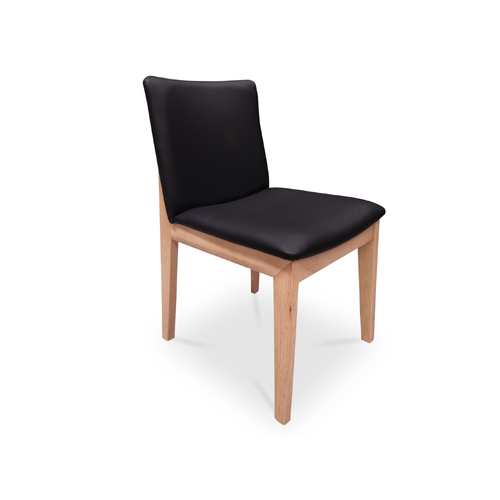 Bondi Leather Dining Chair - Messmate Timber w Black Leather Seat