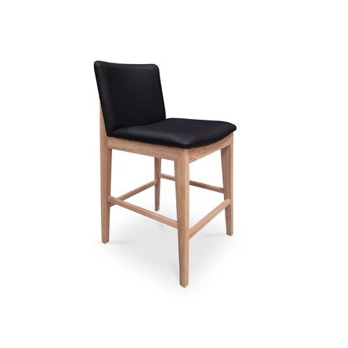 Bondi Leather Barstool - Messmate Timber w Black Leather Seat