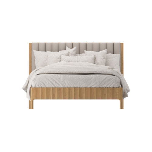 Aurora American Oak Upholstered Queen Bed Frame