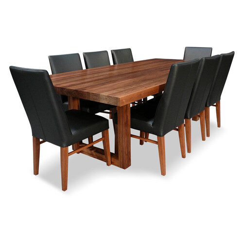Bondi 2400 9pce Dining Set Tasmanian Blackwood with 8 x BLACK Mid Back Contour Chairs