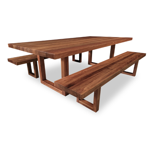 Bondi Tasmanian Blackwood 2400 Dining Set with 2 x 2300 Bench Seats